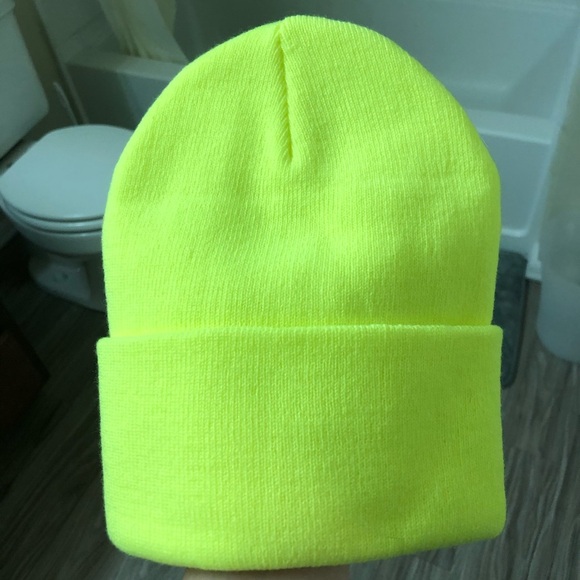 NWOT Neon Yellow Cuffed Beanie - Picture 2 of 3